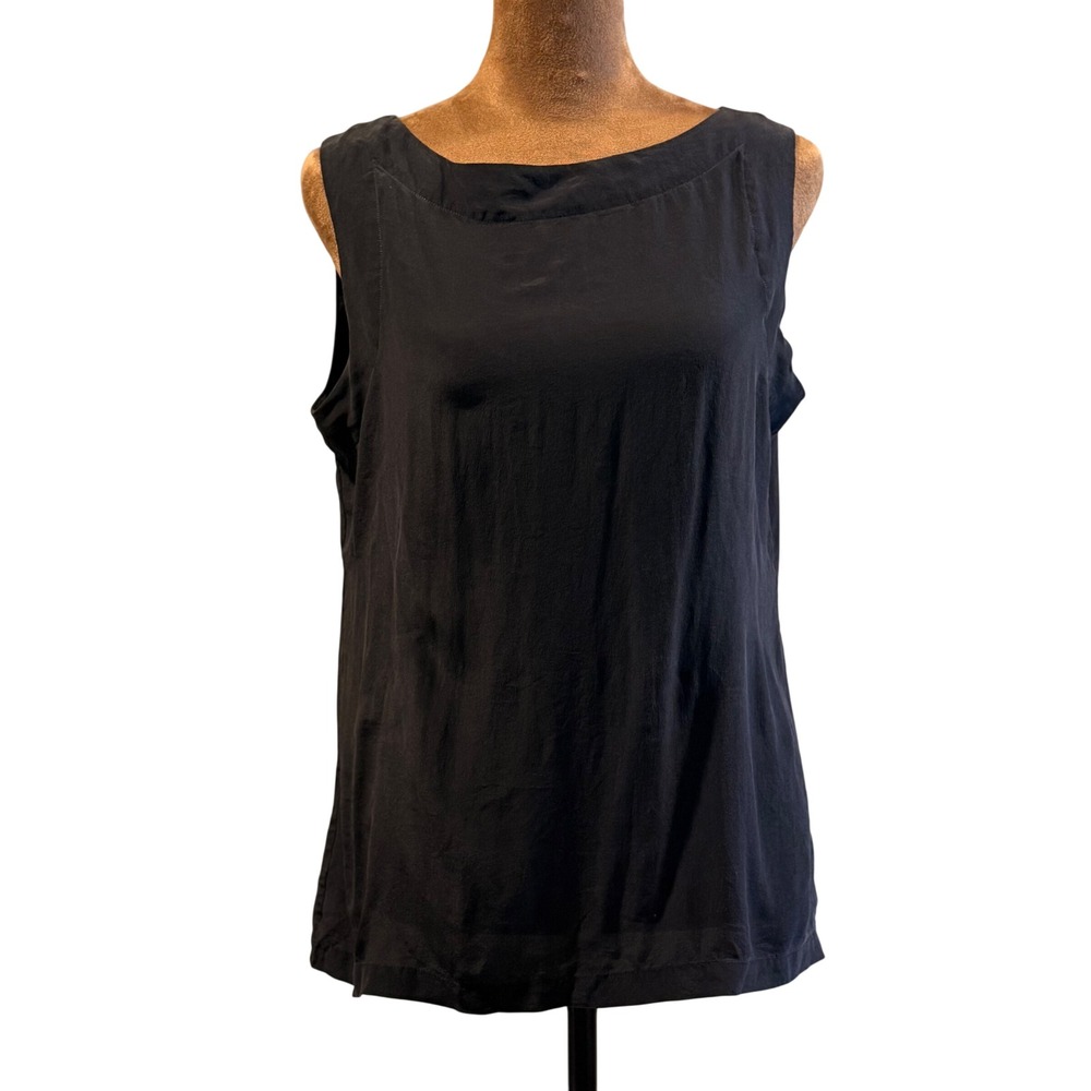 Studio Michelle Stuart Silk Blouse Womens L Gray Sleeveless Boat Neck Timeless